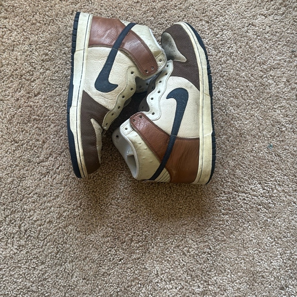 Brown and Cream High-Top Sneakers